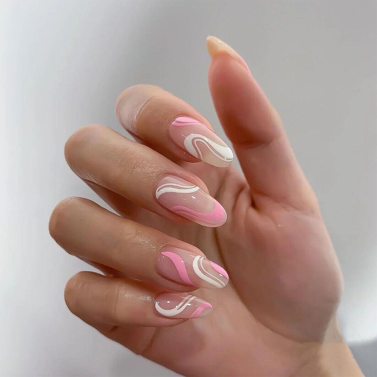 24Pcs Long Coffin Ballerina Almond Press On False Fake Nails Art With Glue Box - Picture 13 of 23