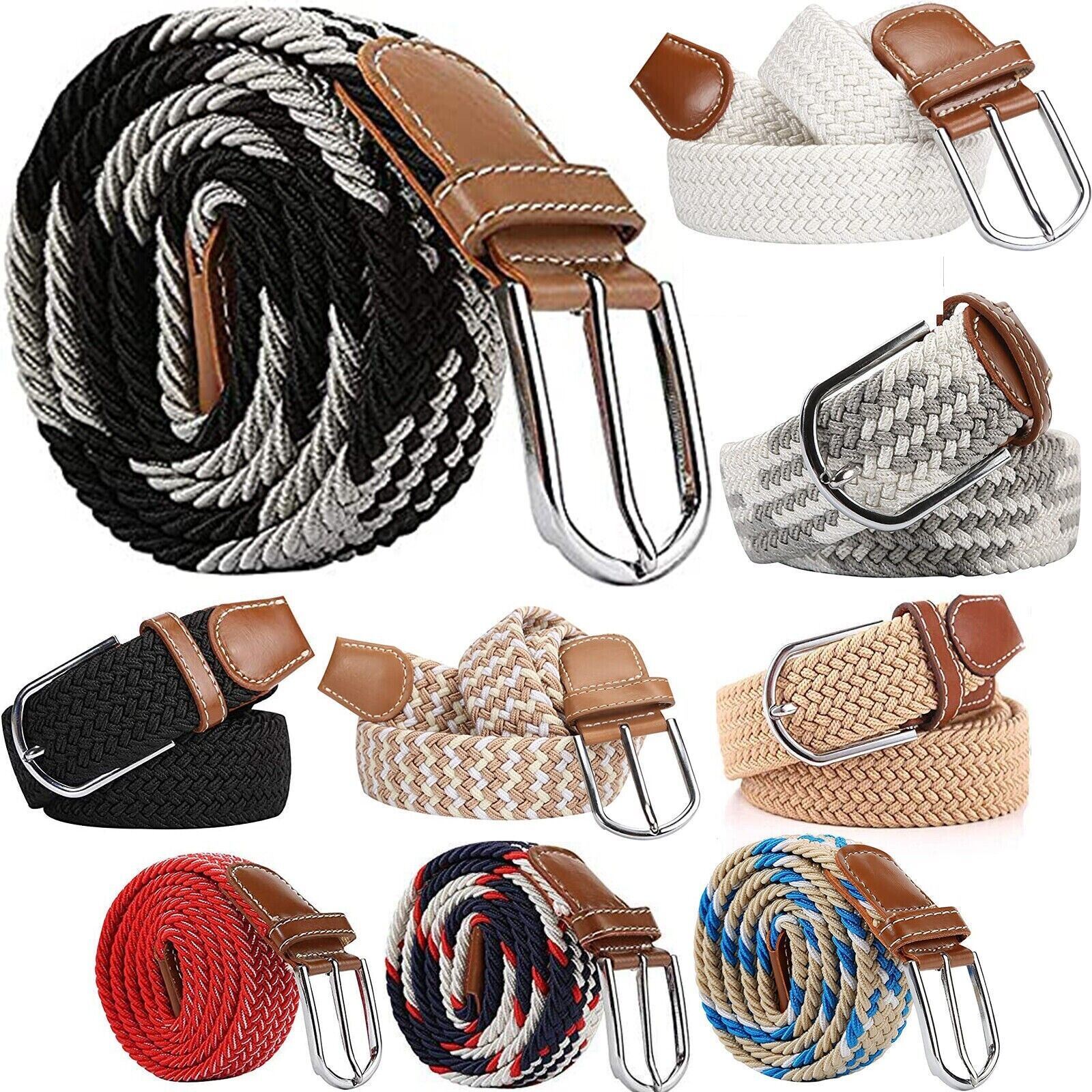 Stretch Woven Belt Men Women Vintage Casual Braided Steel Buckle Waistband