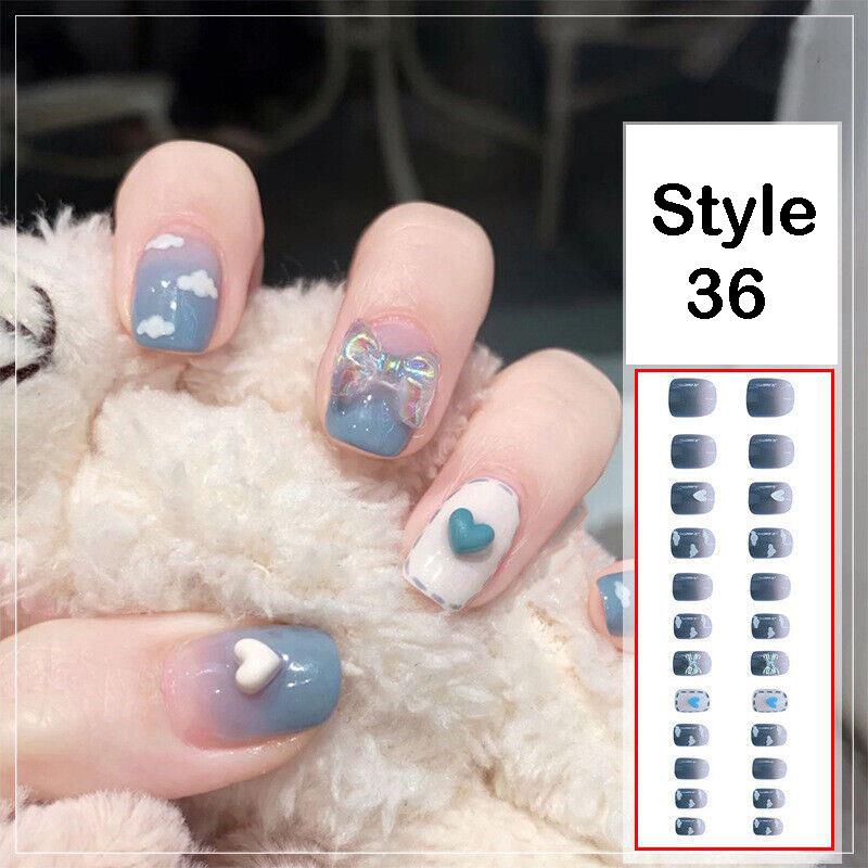 24 Pcs Press On Fake Acrylic Nails Women Girl Manicure 3D Bow Nail Art Glue Gift - Picture 12 of 17
