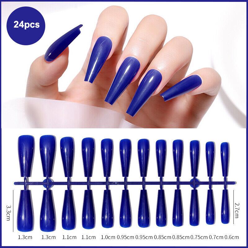 24pcs Long Coffin False Fake Coloured Full Cover Nails Extension Nail Tips - Picture 15 of 18
