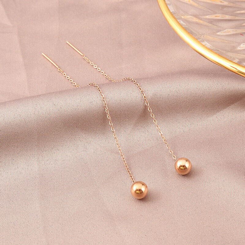 Women Girls Threader Earrings Gold Long Chain Tassel Stud Ball Drop Dangle Gift - Picture 5 of 6