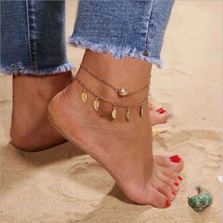 Gold Boho Ankle Bracelet Multi Layer Anklet Anklets Adjustable Chain Foot Beach - Picture 7 of 14
