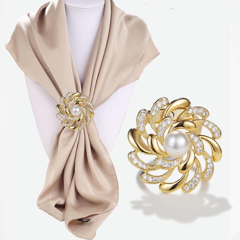 Women Round Circle Silk Scarf Ring Pin Brooch Buckle Rhinestone T-Shirt Clip - Picture 33 of 36