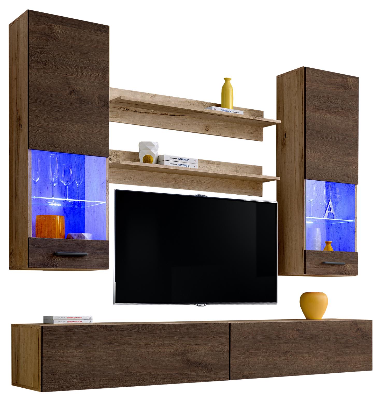 Wohnwand TVWand Anbauwand Wohnzimmer Möbel Hochglanz&Holz