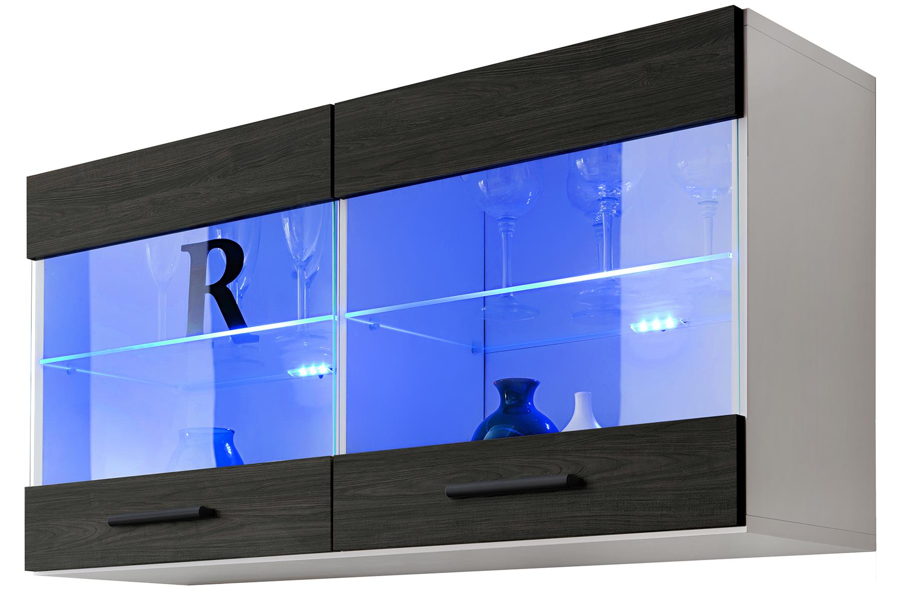 Wall Display Unit Glass Shelves Cupboard Storage Living Room