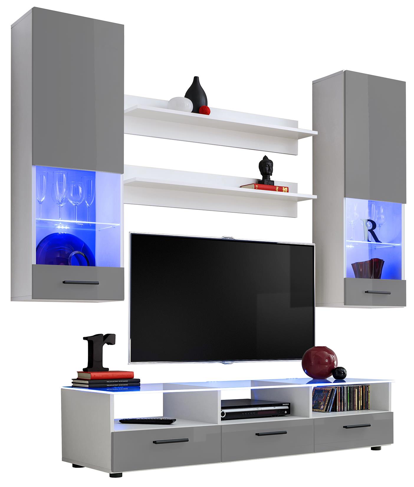 Wohnwand TVWand Anbauwand Wohnzimmer Möbel Hochglanz&Holz