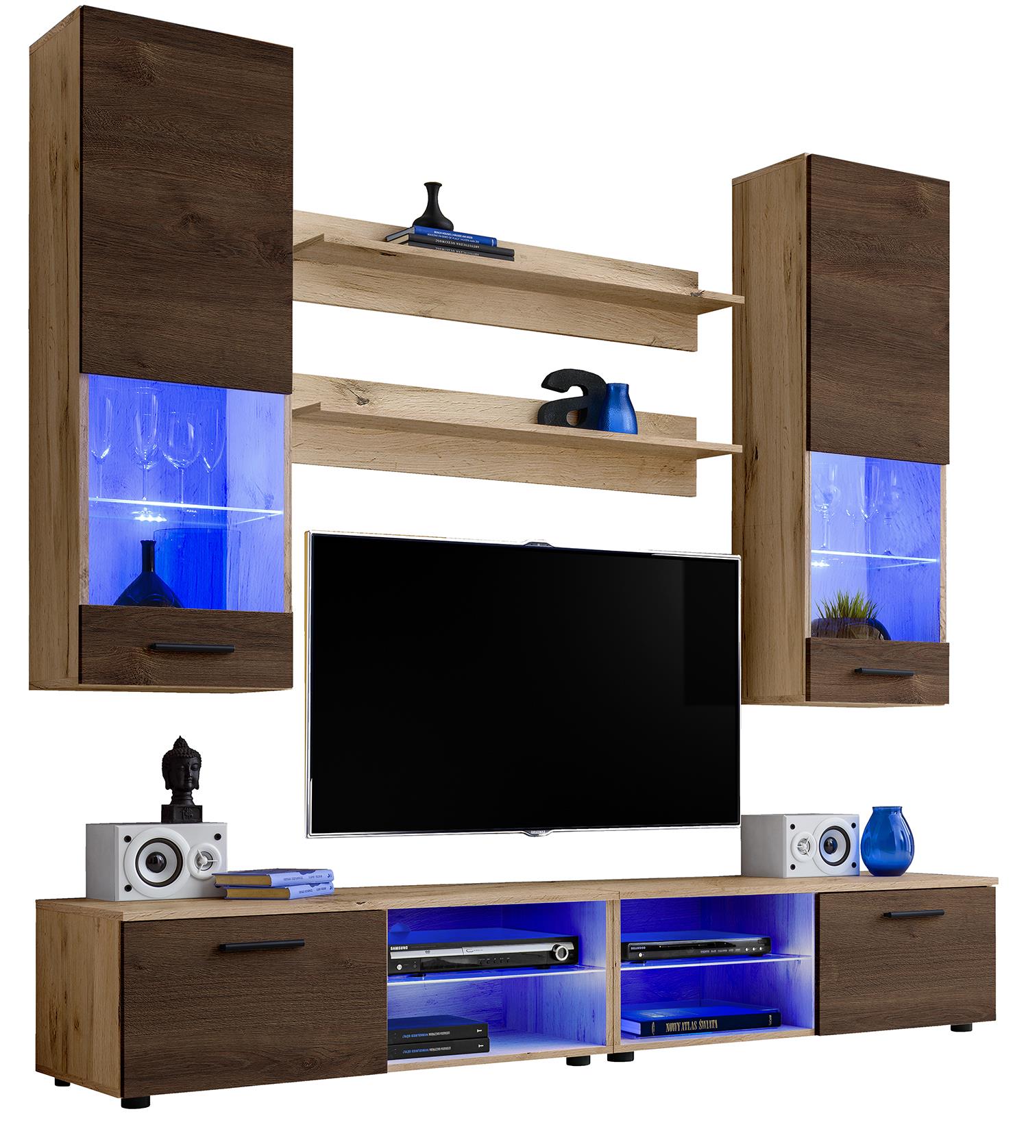 Wohnwand TVWand Anbauwand Wohnzimmer Möbel Hochglanz&Holz