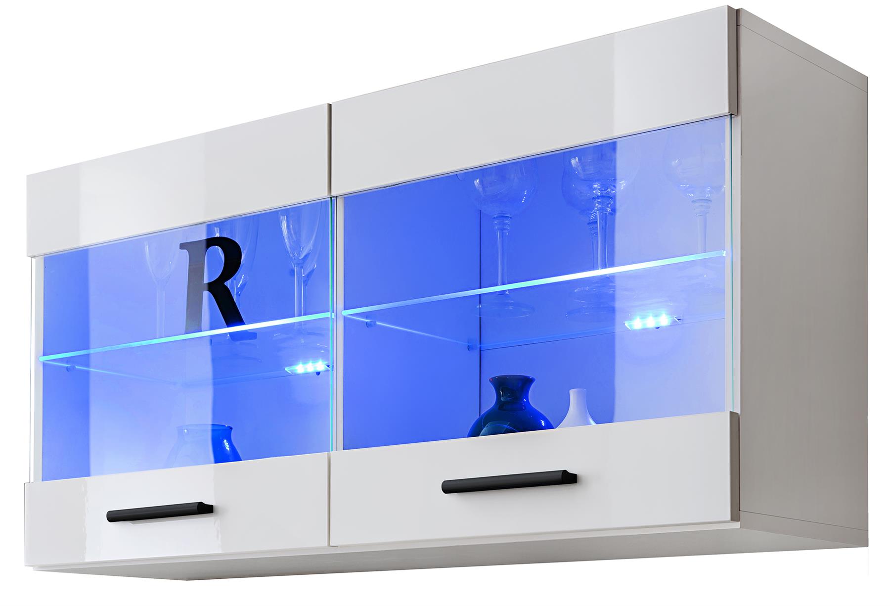 Wall Display Unit Glass Shelves Cupboard Storage Living Room