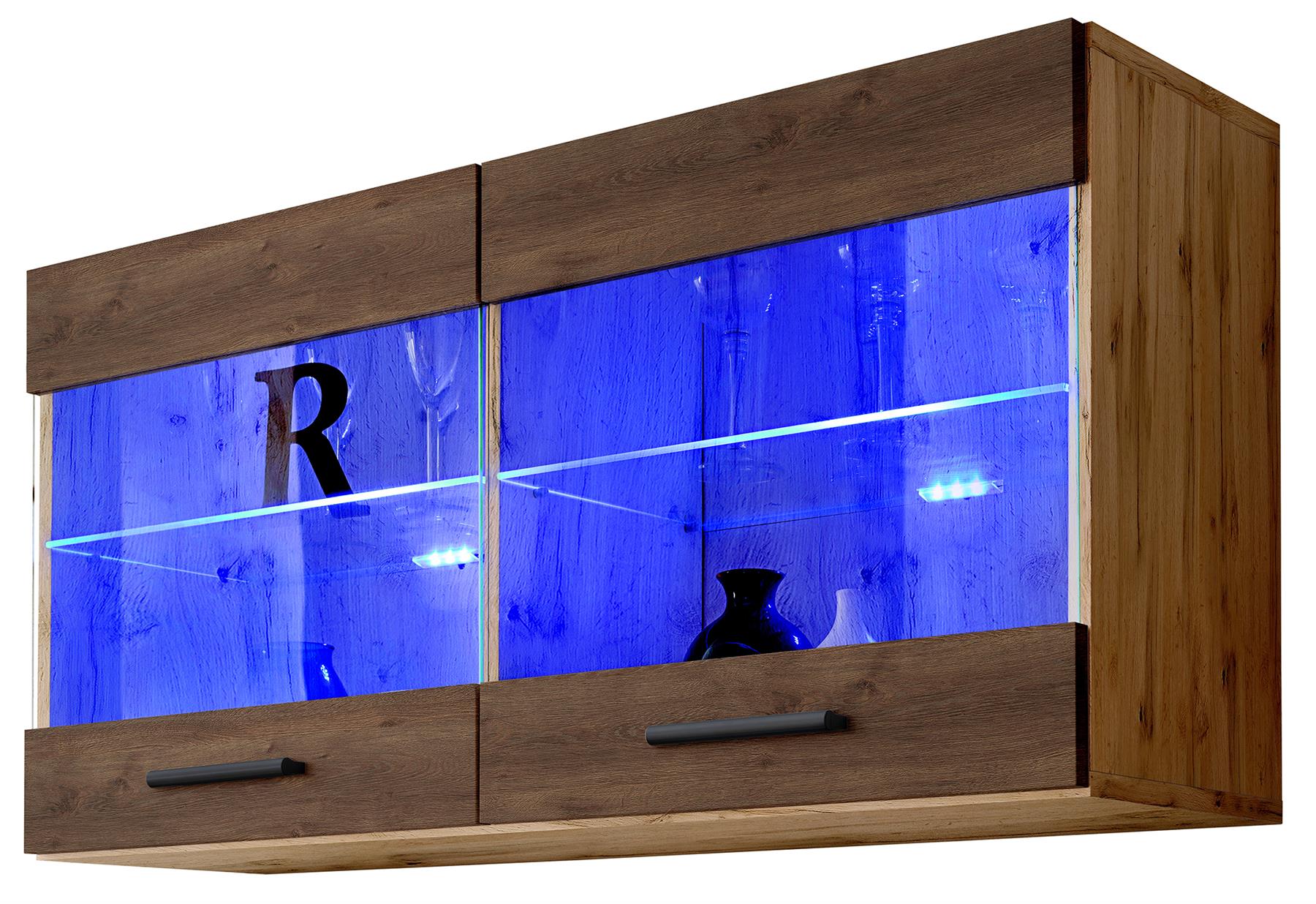 Wall Display Unit Glass Shelves Cupboard Storage Living Room