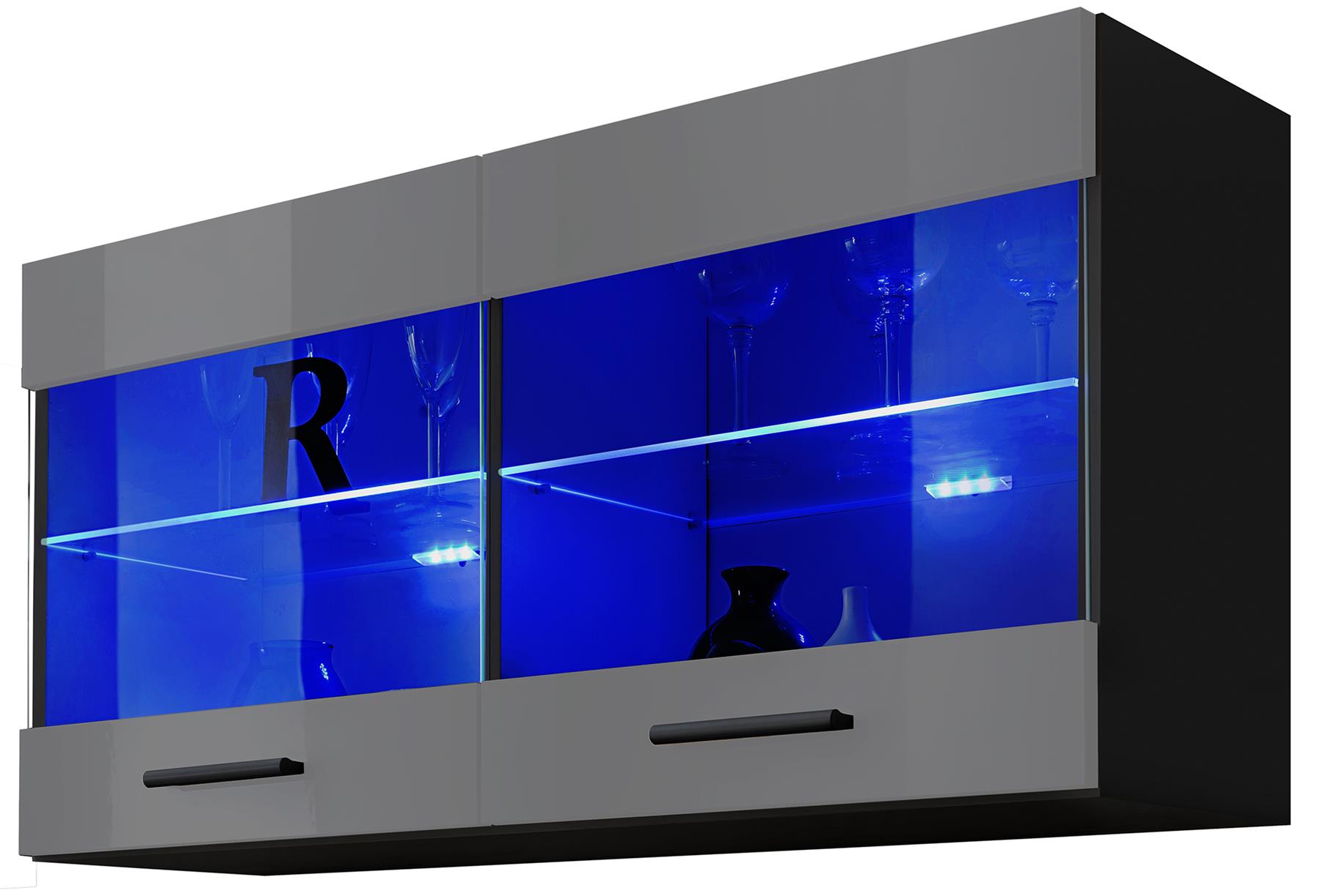 Wall Display Unit Glass Shelves Cupboard Storage Living Room