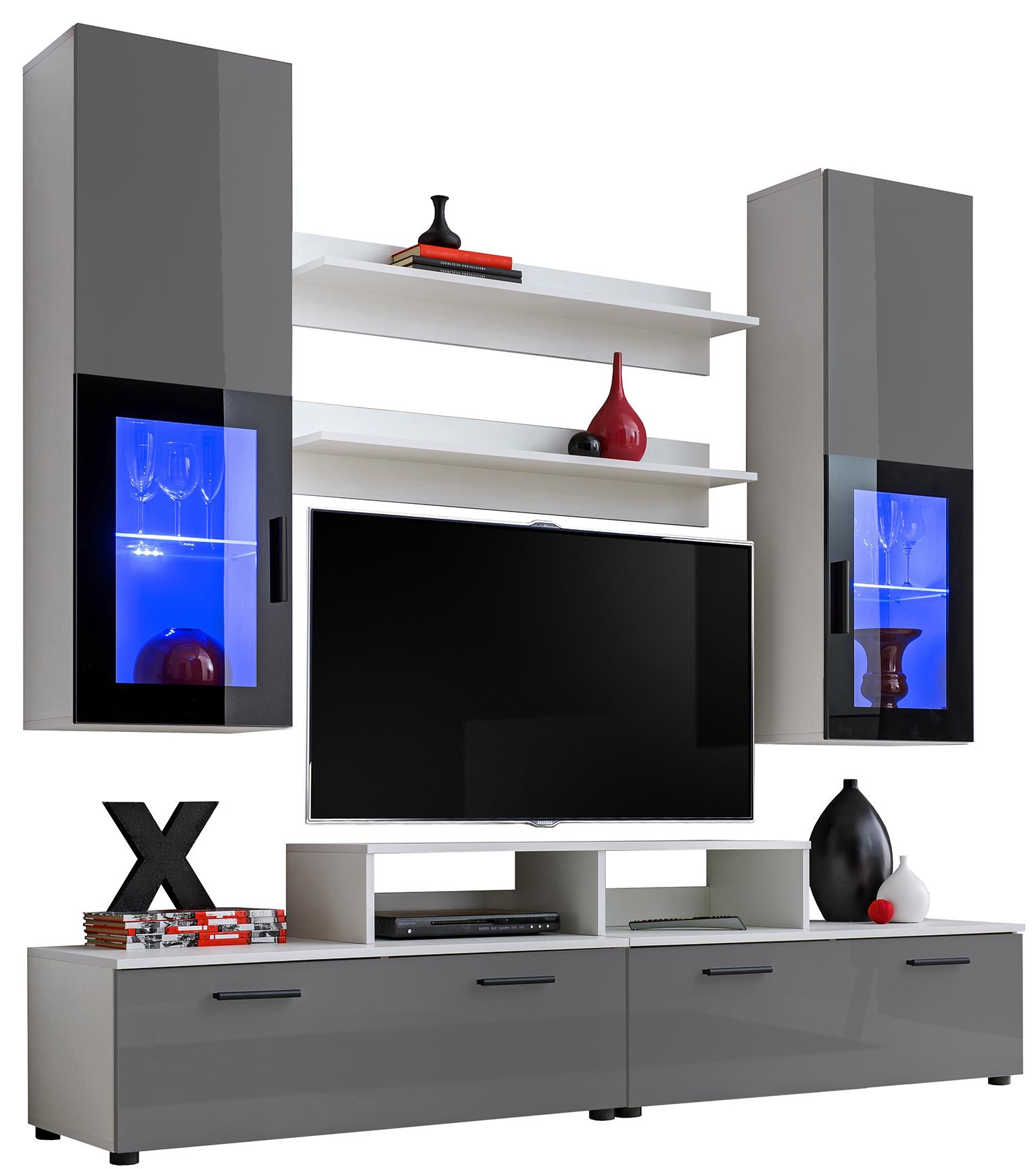 Wohnwand TVWand Anbauwand Wohnzimmer Möbel Hochglanz&Holz