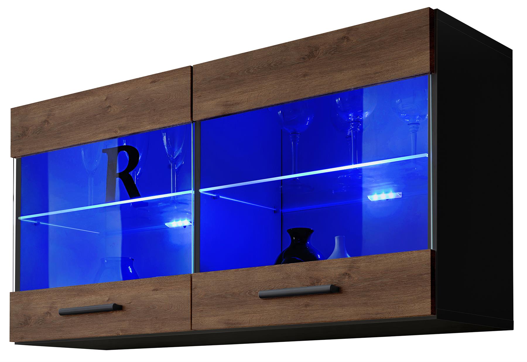 Wall Display Unit Glass Shelves Cupboard Storage Living Room