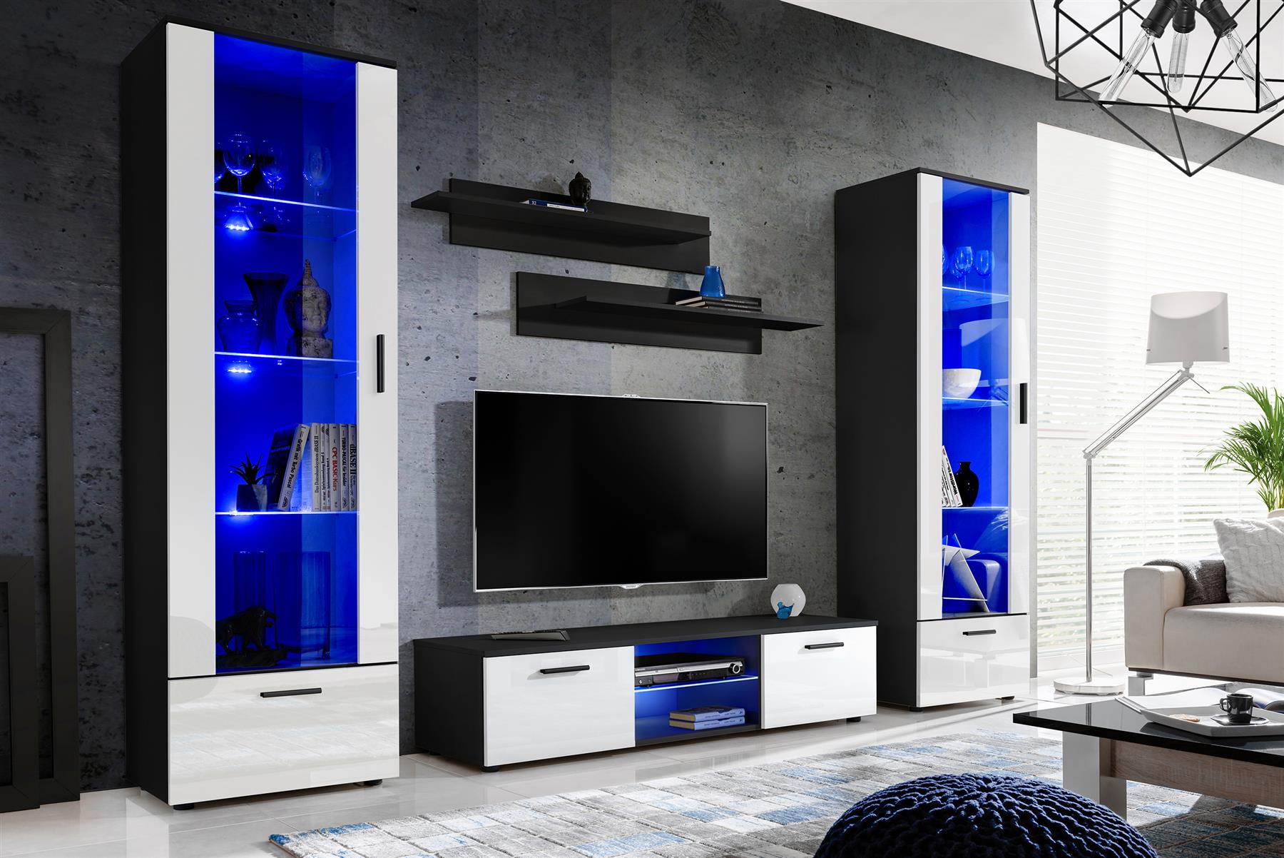 SALON MODERNE ENSEMBLE meuble armoire TV Unité de Espace LED Twins EUR