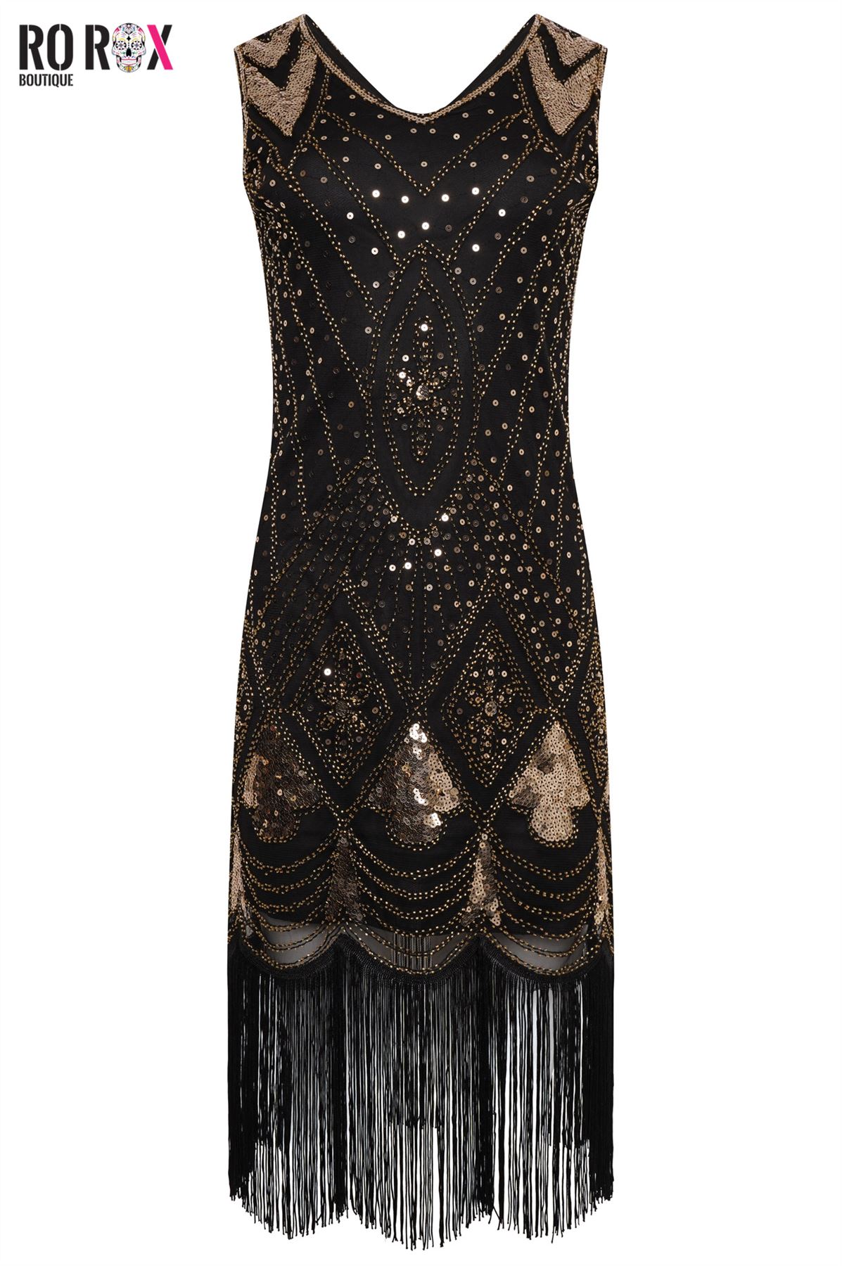 1920's Vintage Gatsby Party Flapper Dress - Sequin Tassel Fringe Cocktail Dress - Picture 21 of 46