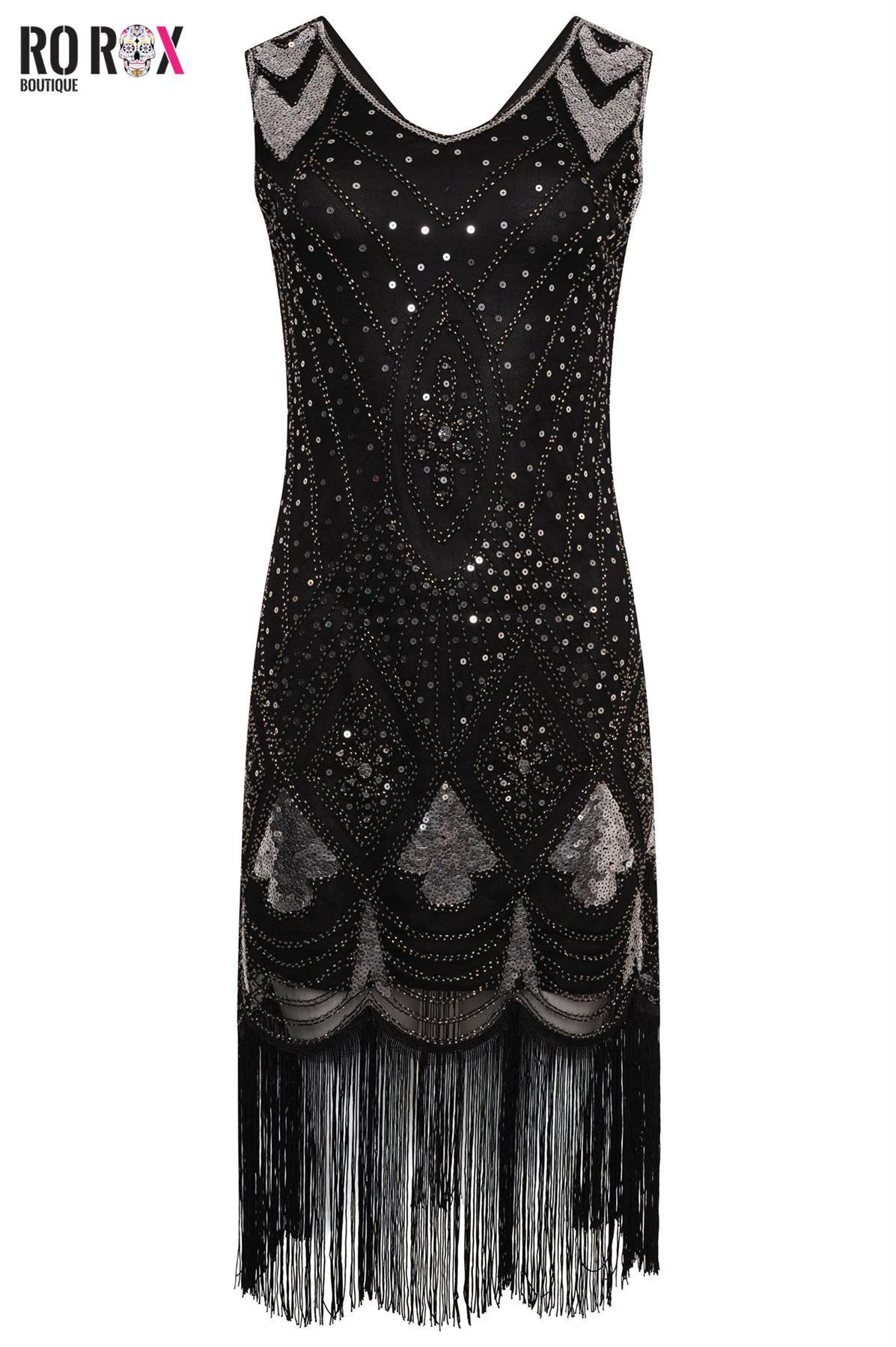 1920's Vintage Gatsby Party Flapper Dress - Sequin Tassel Fringe Cocktail Dress - Picture 45 of 46