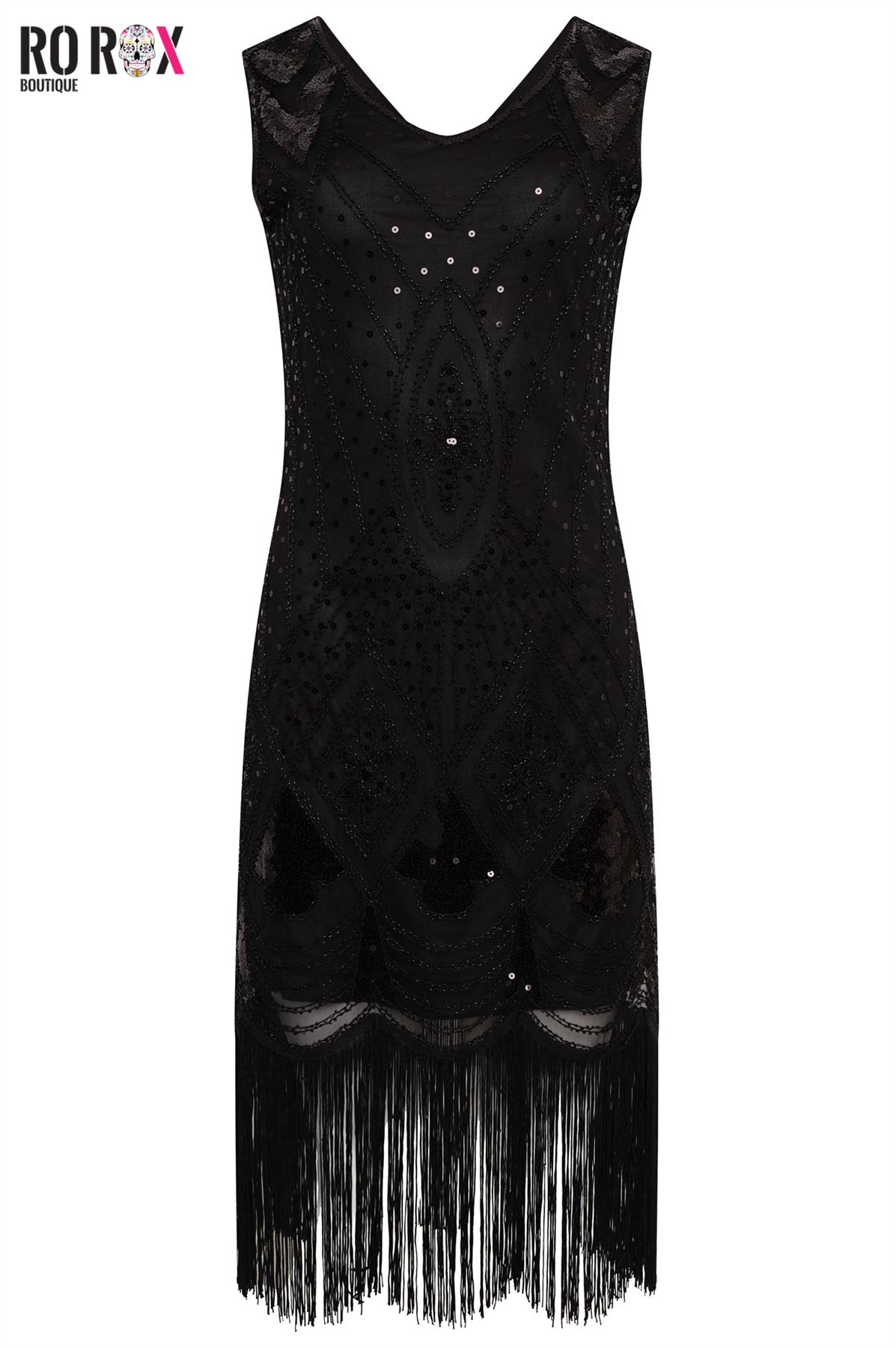 1920's Vintage Gatsby Party Flapper Dress - Sequin Tassel Fringe Cocktail Dress - Picture 4 of 46