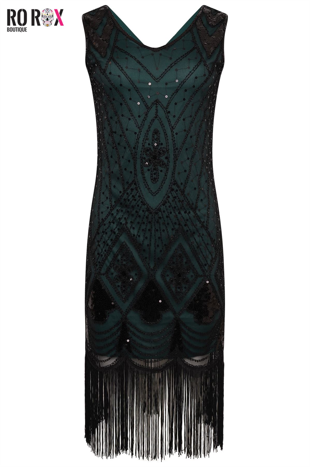 1920's Vintage Gatsby Party Flapper Dress - Sequin Tassel Fringe Cocktail Dress - Picture 34 of 46