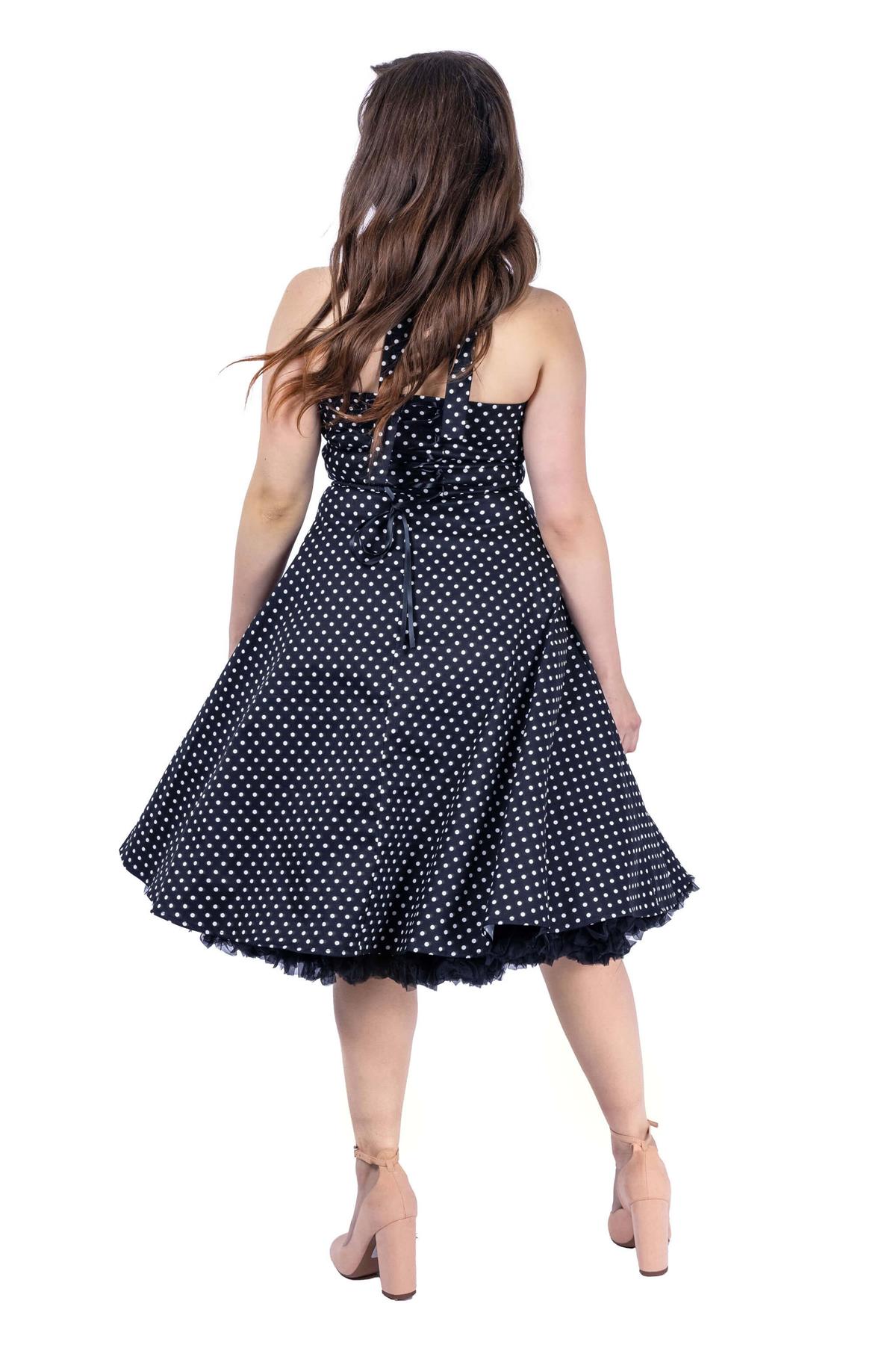1950's Retro Polka Dot Swing Pin-up Dress - Women's Vintage Midi Halter Dress - Picture 5 of 17
