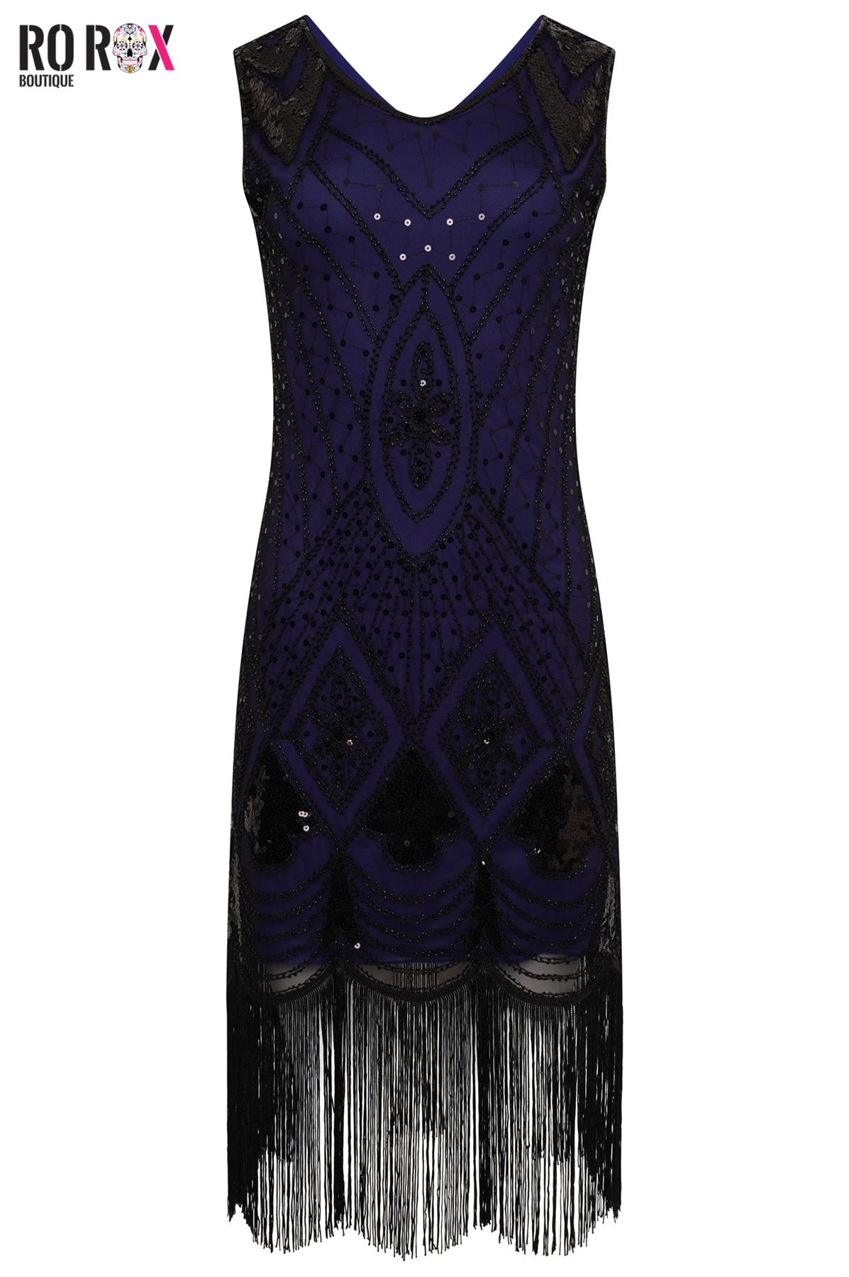 1920's Vintage Gatsby Party Flapper Dress - Sequin Tassel Fringe Cocktail Dress - Picture 12 of 46