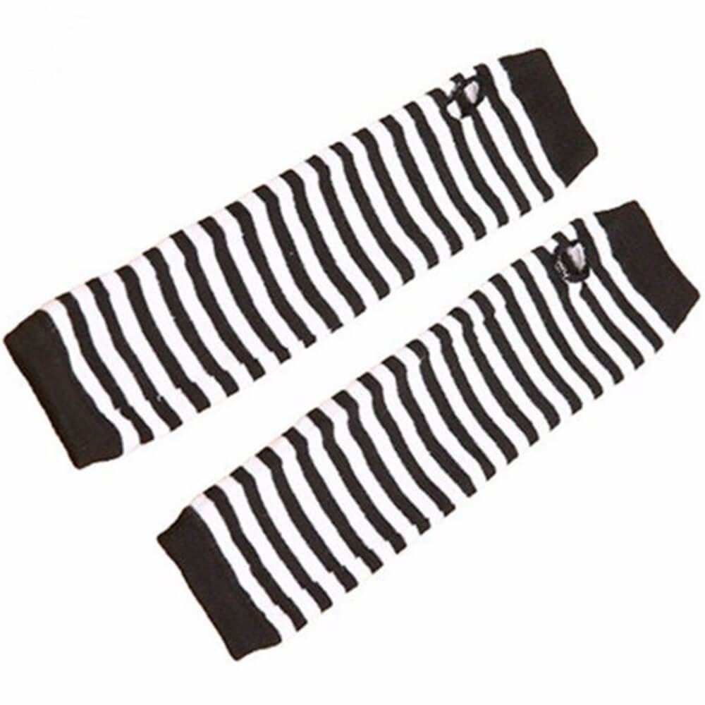 Ro Rox Gothic Striped Armwarmers Fingerless Thumbhole Elbow Gloves Knitted Punk - Picture 7 of 9