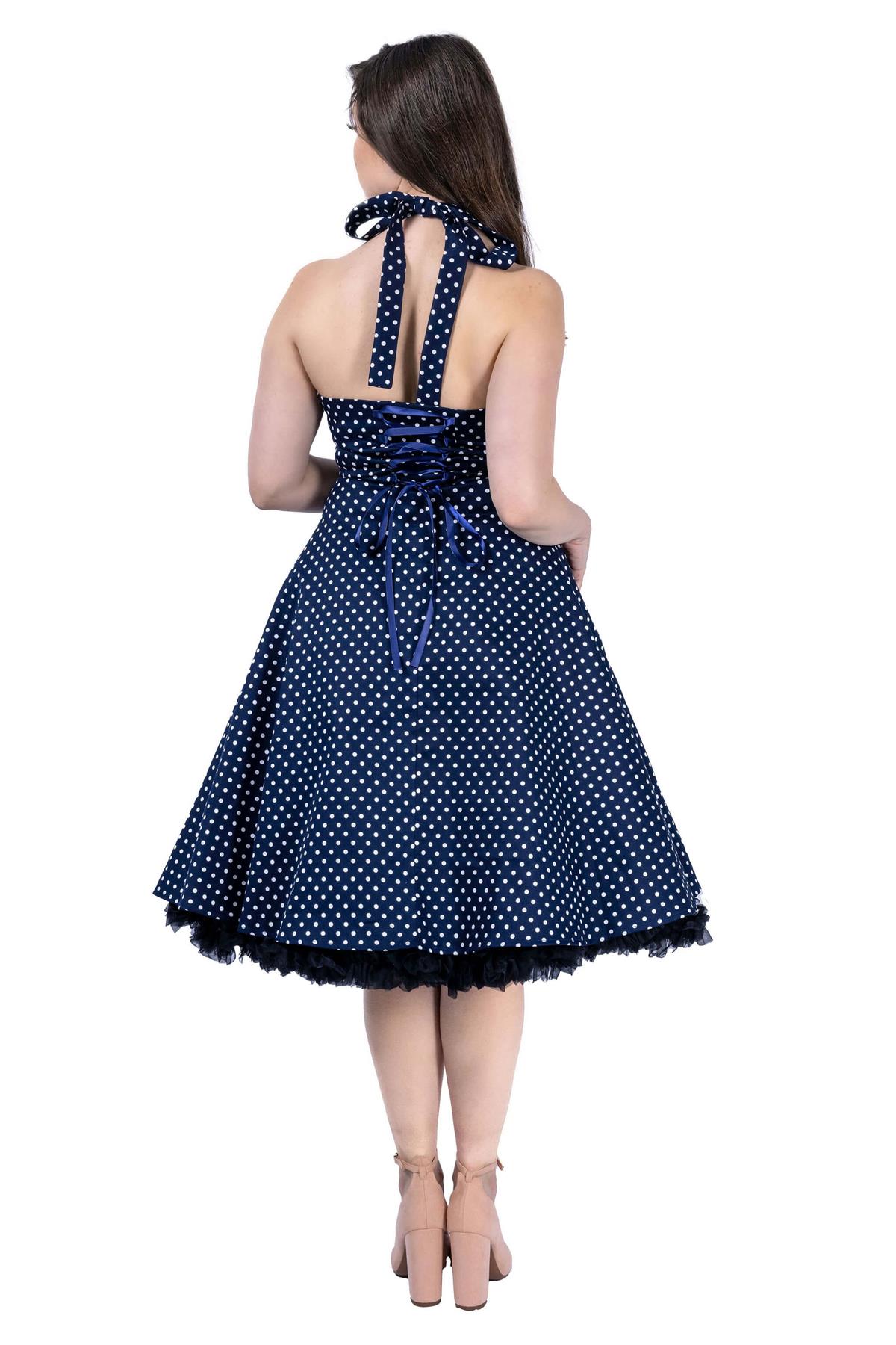 1950's Retro Polka Dot Swing Pin-up Dress - Women's Vintage Midi Halter Dress - Picture 10 of 17