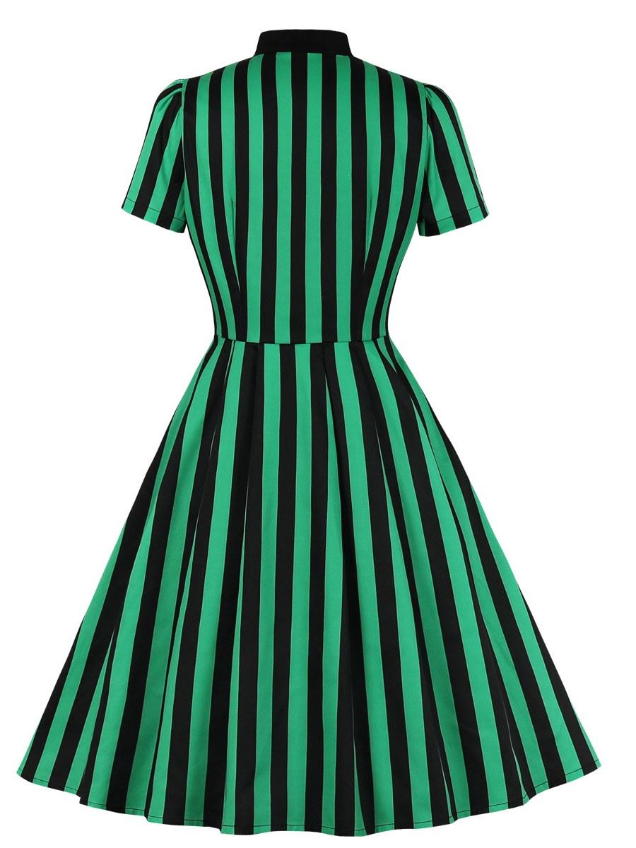 Lilith Stripe Dress Ro Rox Midi Short Sleeve Button Down Gothic Sexy Alternative - Picture 10 of 15