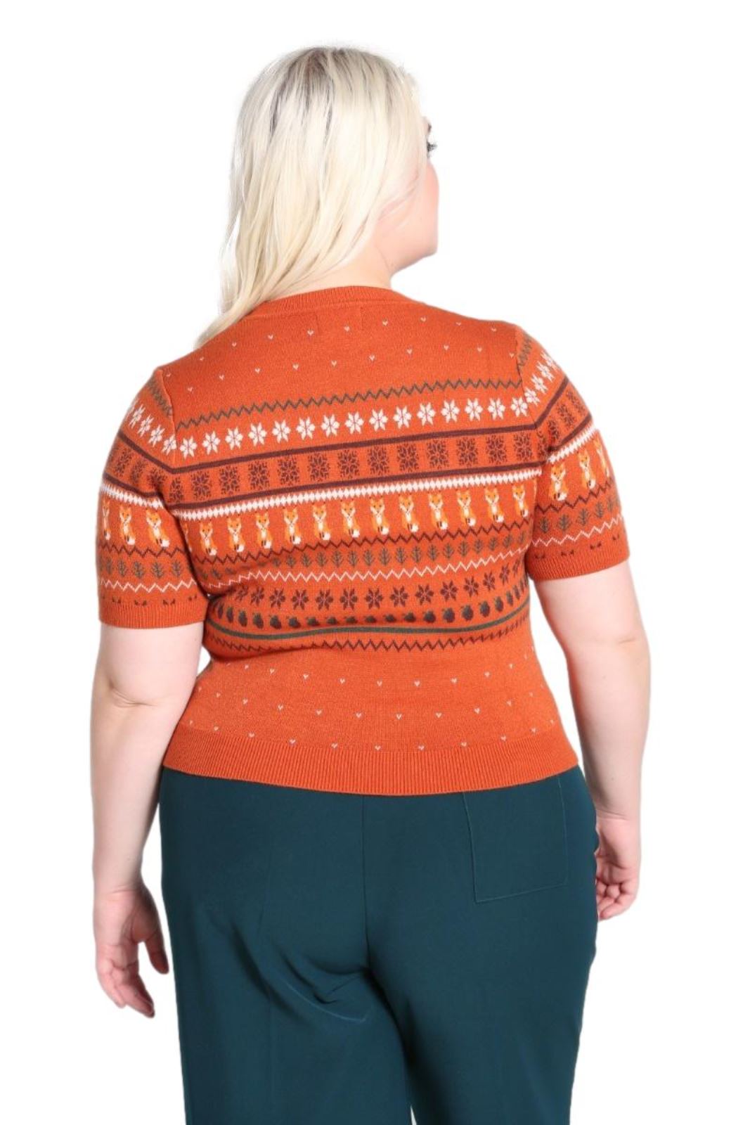 Hell Bunny Vixey Jumper Fox Knitted 50's 60's Vintage Retro Pinup Short Sleeve - Picture 15 of 16