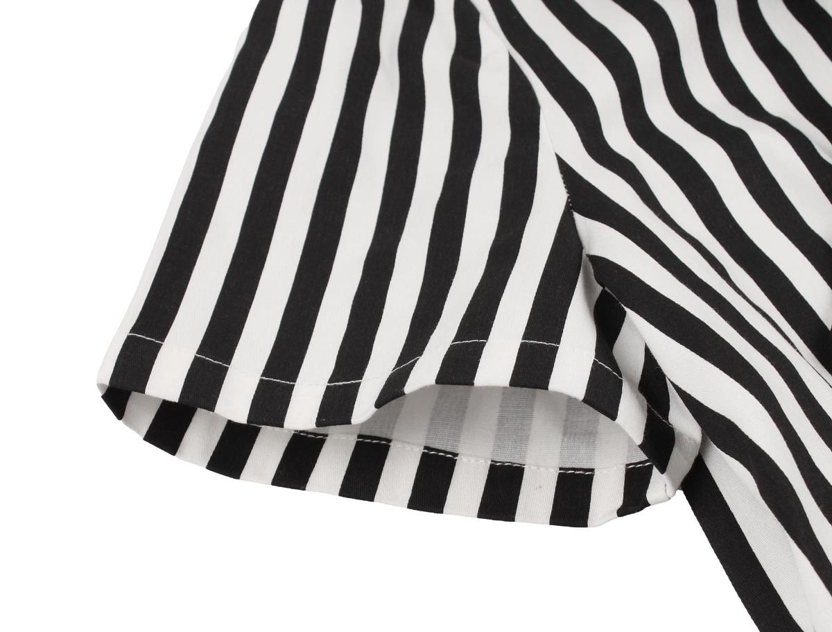 Lilith Stripe Dress Ro Rox Midi Short Sleeve Button Down Gothic Sexy Alternative - Picture 6 of 15