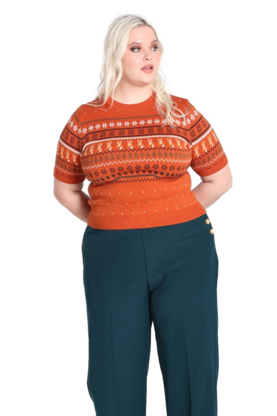 Hell Bunny Vixey Jumper Fox Knitted 50's 60's Vintage Retro Pinup Short Sleeve - Picture 14 of 16