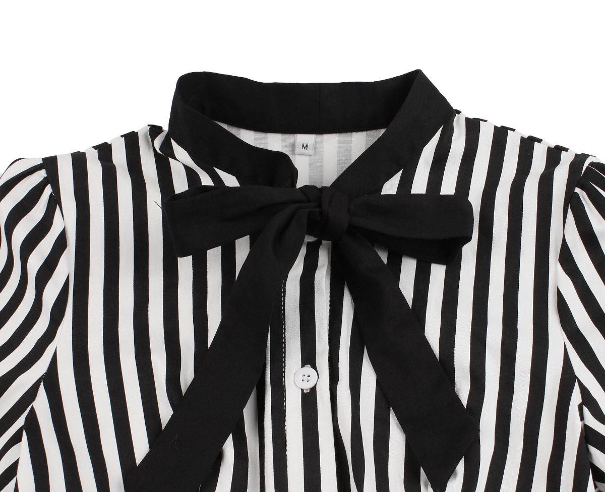 Lilith Stripe Dress Ro Rox Midi Short Sleeve Button Down Gothic Sexy Alternative - Picture 5 of 15