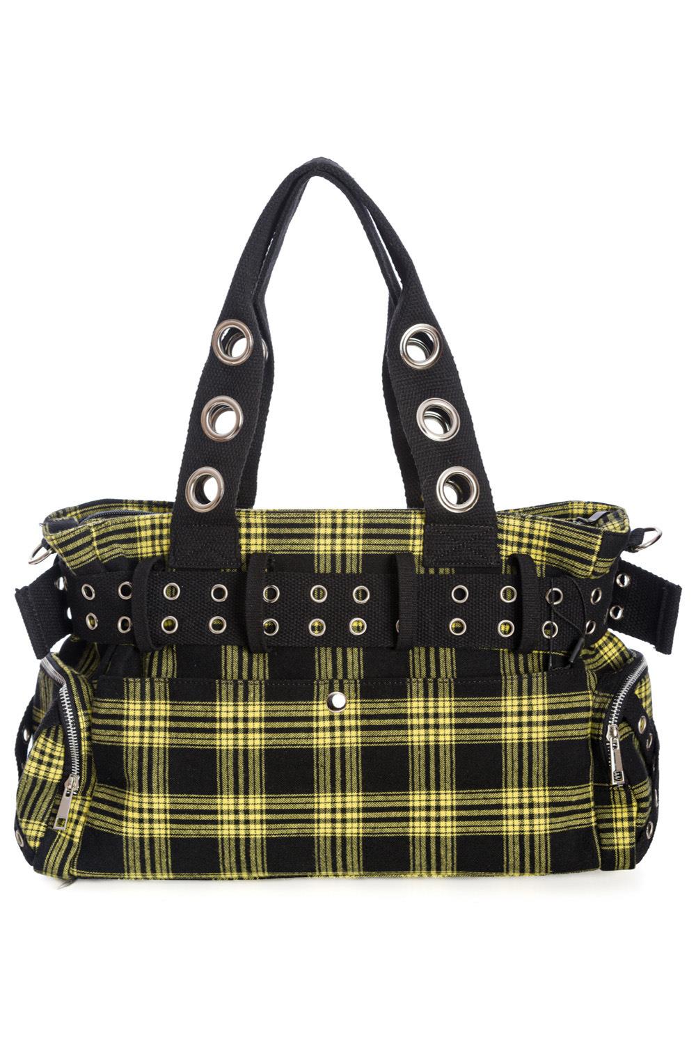 Banned Camdyn Shoulder Bag Tartan Plaid Check Grunge Punk Handcuff Detailing - Picture 4 of 17