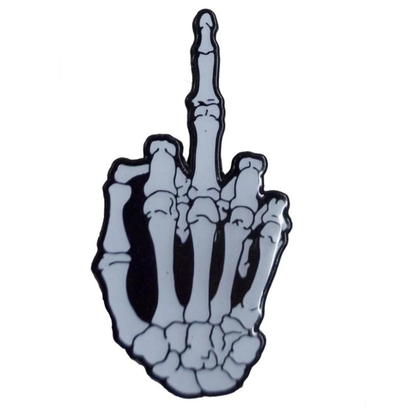 Kreepsville Skeleton Hand Enamel Pins - Middle Finger Badge or Devil Glow Styles