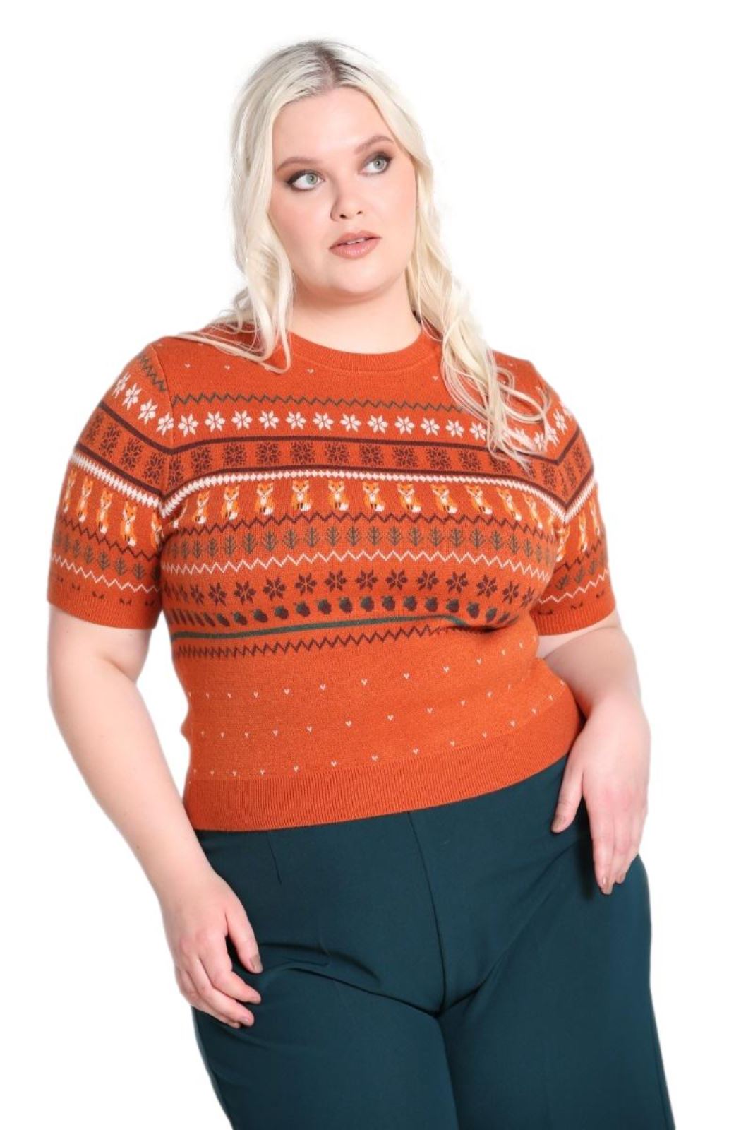 Hell Bunny Vixey Jumper Fox Knitted 50's 60's Vintage Retro Pinup Short Sleeve - Picture 13 of 16