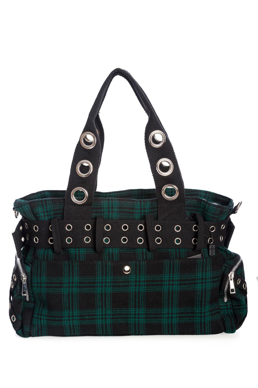 Banned Camdyn Shoulder Bag Tartan Plaid Check Grunge Punk Handcuff Detailing - Picture 16 of 17