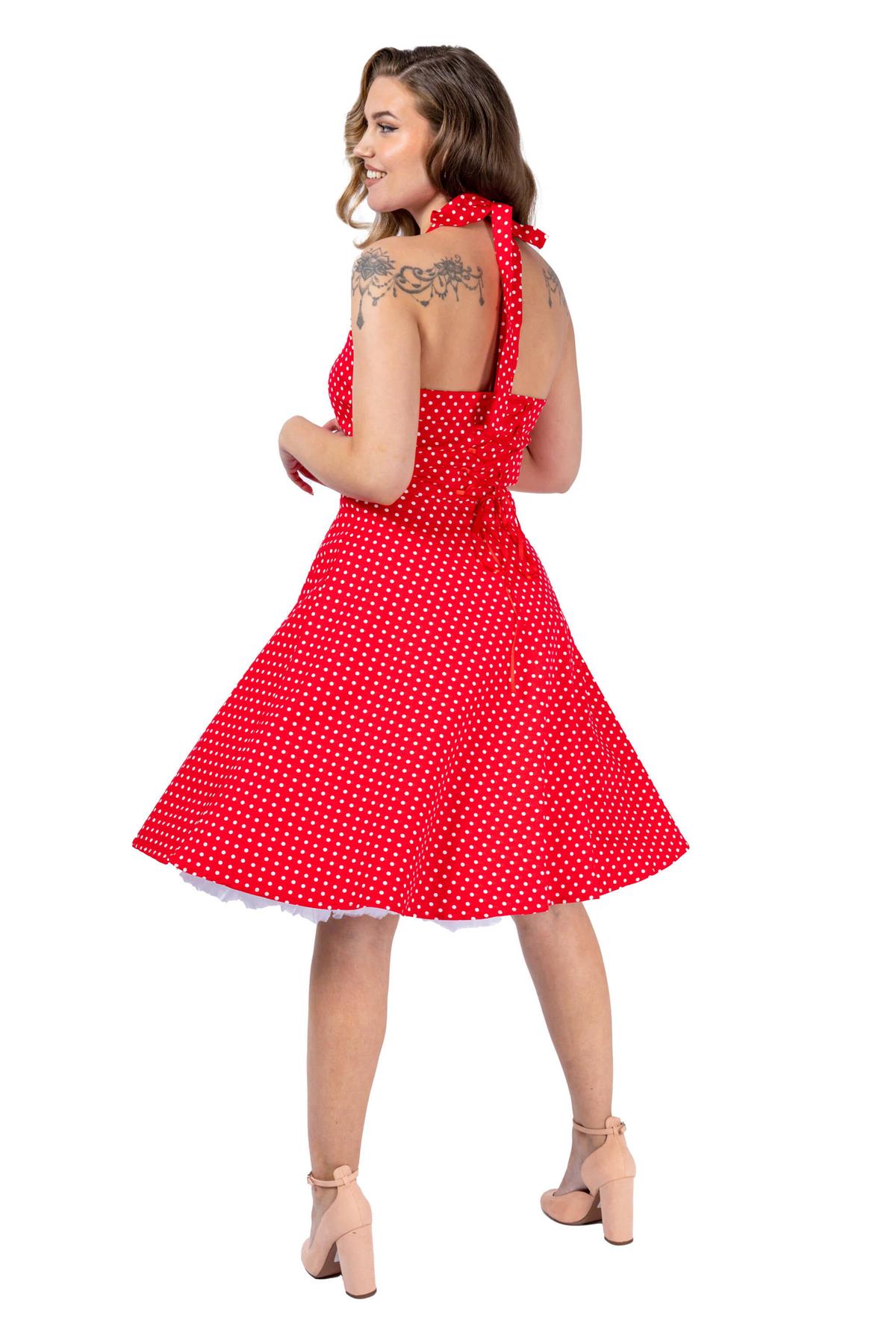 1950's Retro Polka Dot Swing Pin-up Dress - Women's Vintage Midi Halter Dress - Picture 15 of 17