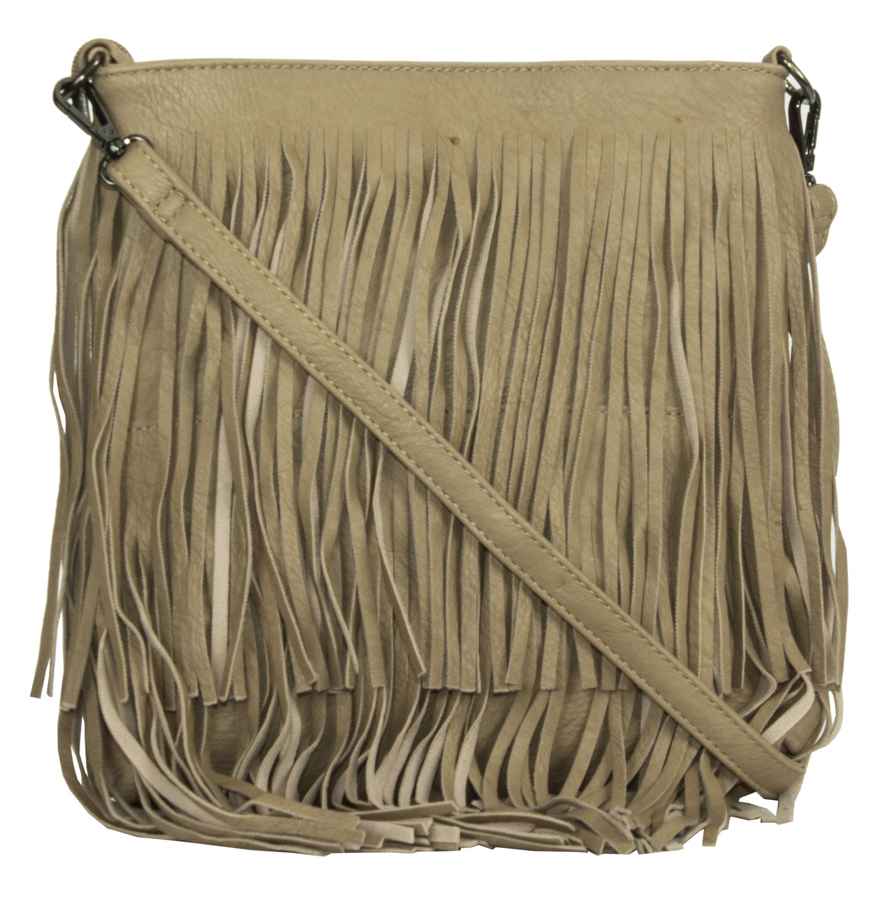 Big Handbag Shop Womens Medium Size Faux Leather Tassel Fringe Shoulder Bag
