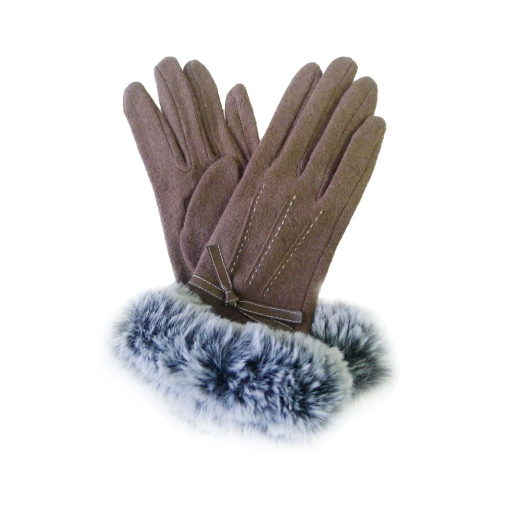 Womens Studded Strap Faux Fur Gloves Ladies Winter Gloves