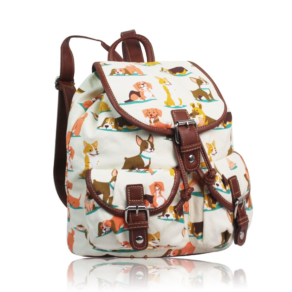 Women's Backpack In Dog Print Girls School Bag Rucksack Animal Print
