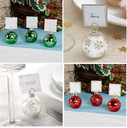 6 BAUBLE PLACE CARD HOLDERS OR 10 PLACE CARDS, CHRISTMAS TABLE NAME