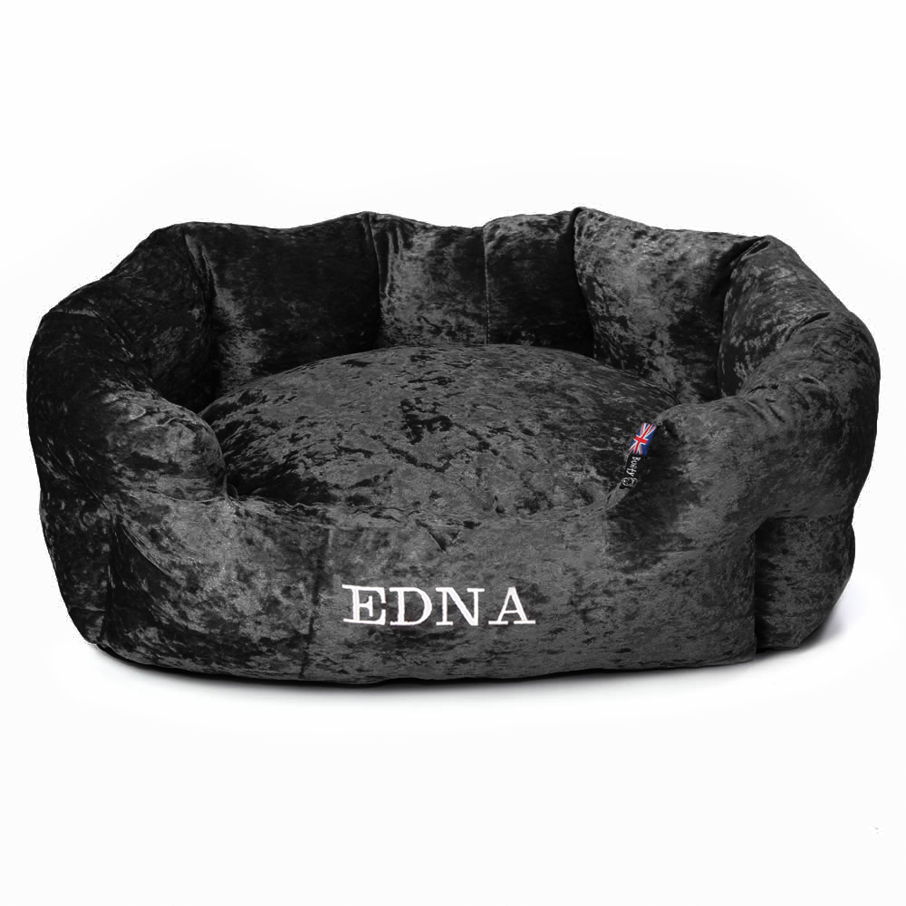 Personalised Named Custom Crushed Velvet Dog Bed Soft Fleece Cushion