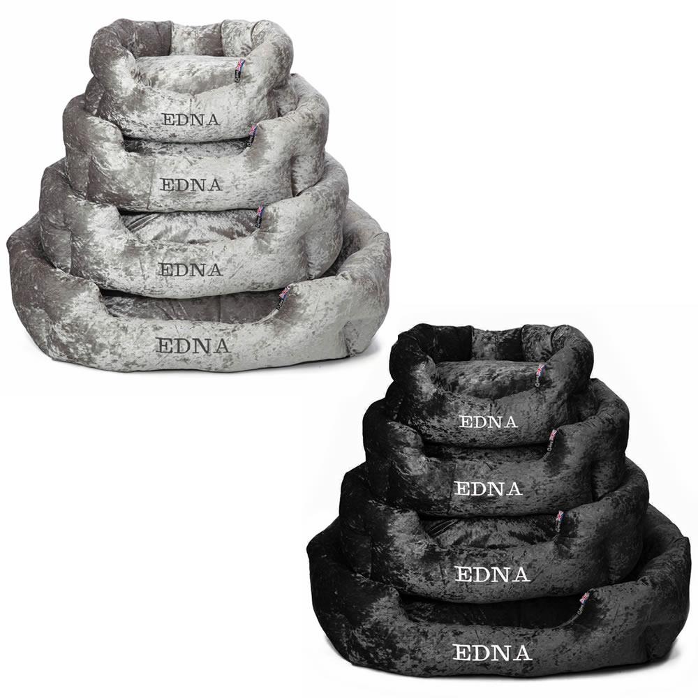 Personalised Named Custom Crushed Velvet Dog Bed Soft Fleece Cushion