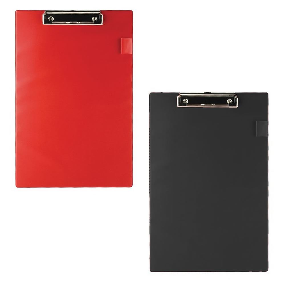 BLACK A4 CLIPBOARD SOLID CLIP BOARD with Pen Holder /& Clear Pocket Foolscap NEW