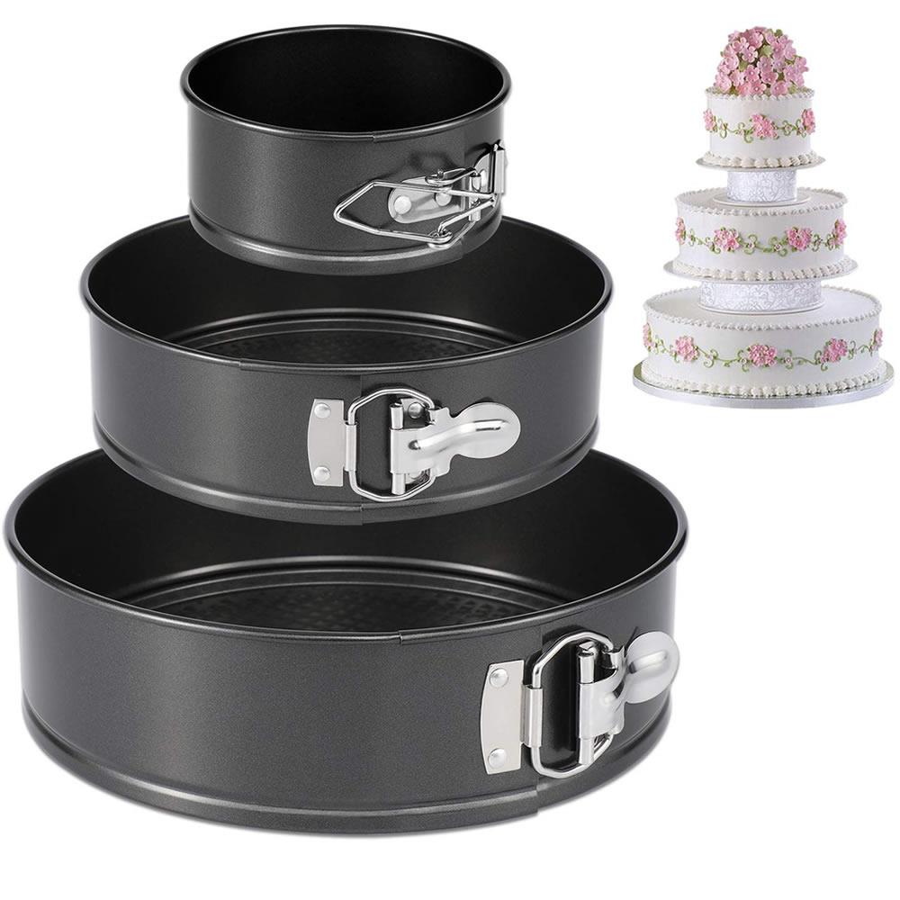 3pc NonStick Baking Springform Round Cake Tin Tray Pan Set Kit Spring Loaded eBay