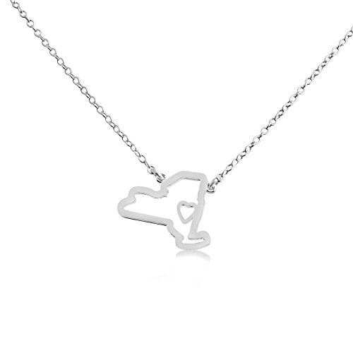 Azaggi 925 Sterling Silver New York State Pendant Necklace Jewelry America USA