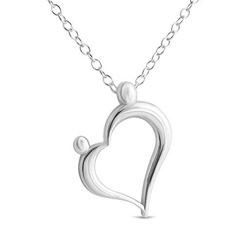Collana Azaggi Argento Sterling 925 Madre Bambino Famiglia Amore Cuore Aperto Pendente - Foto 11 di 13