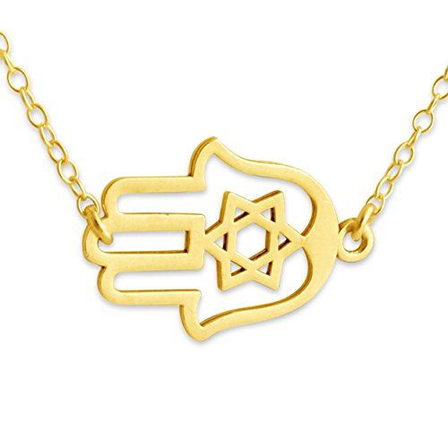 Azaggi Gold Plated Star David Hamsa Hand Pendant Necklace Jewelry Unisex Gift - Product main view