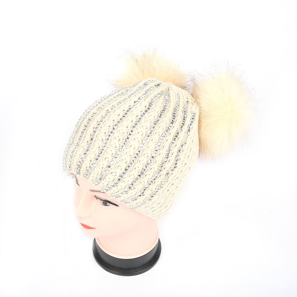 Womens Two 2 Fur PomPom Bling Studded 