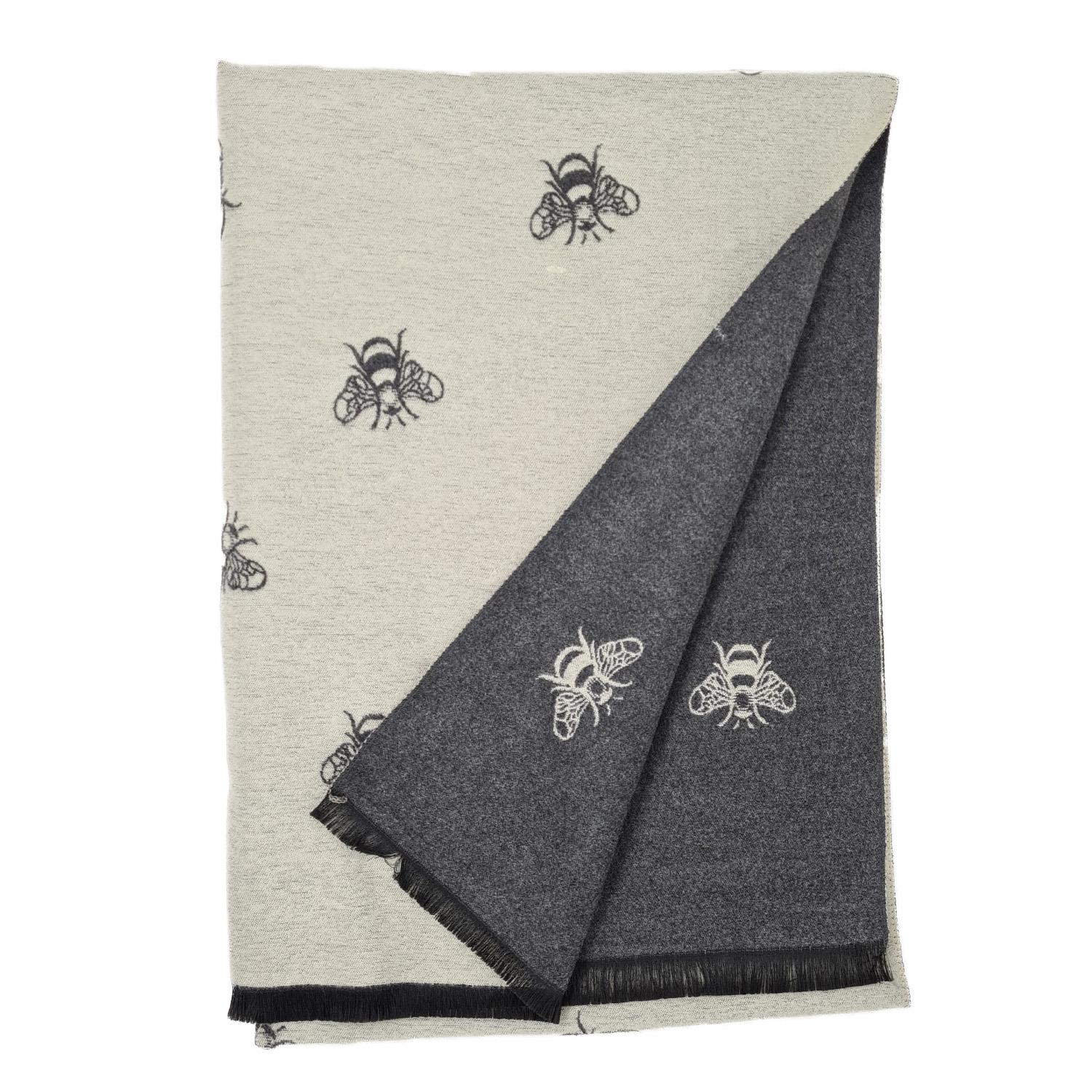 Mustard Bee Scarf Pashmina with a Bees Design Wrap Ladies Cashmere Blend Shawl