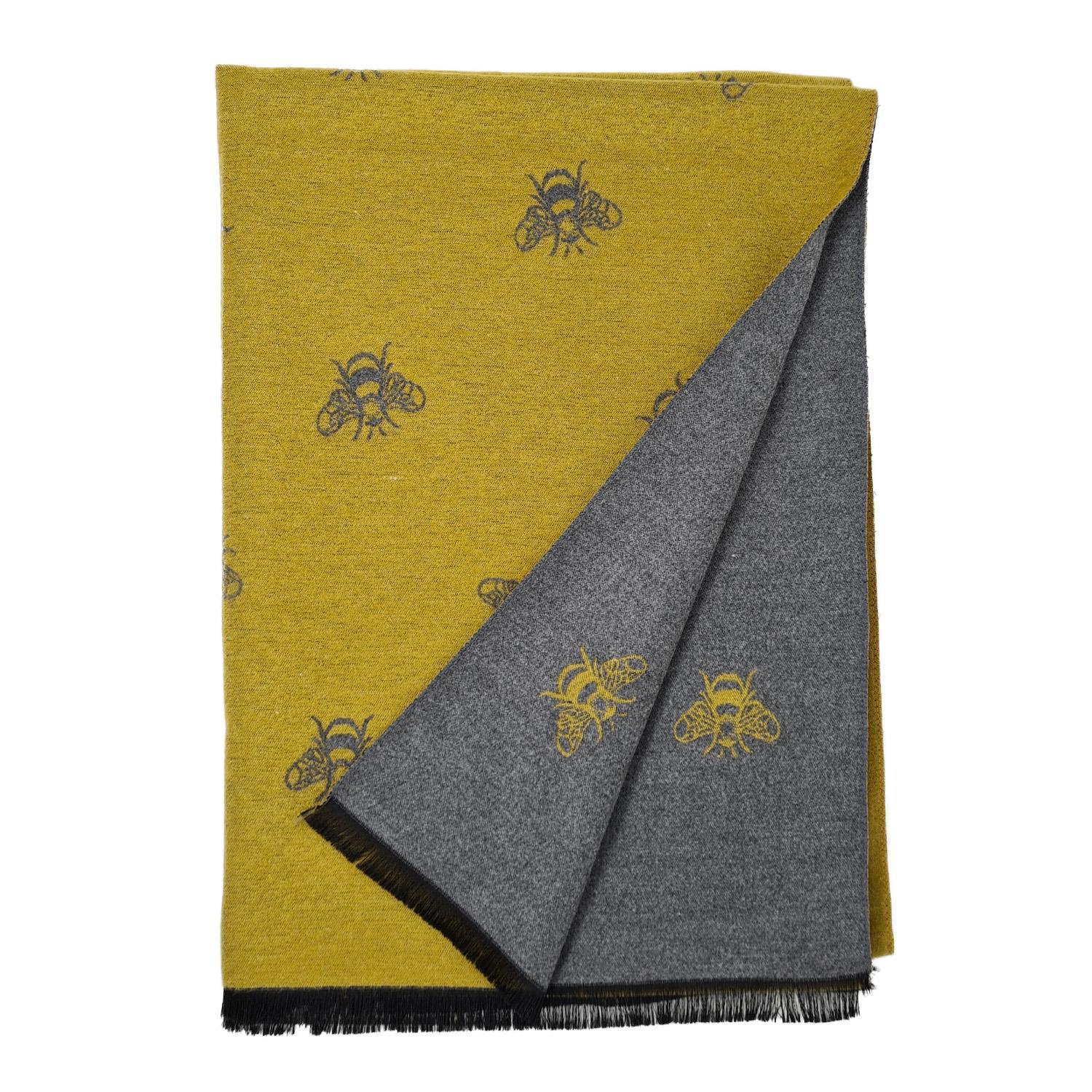 Mustard Bee Scarf Pashmina with a Bees Design Wrap Ladies Cashmere Blend Shawl