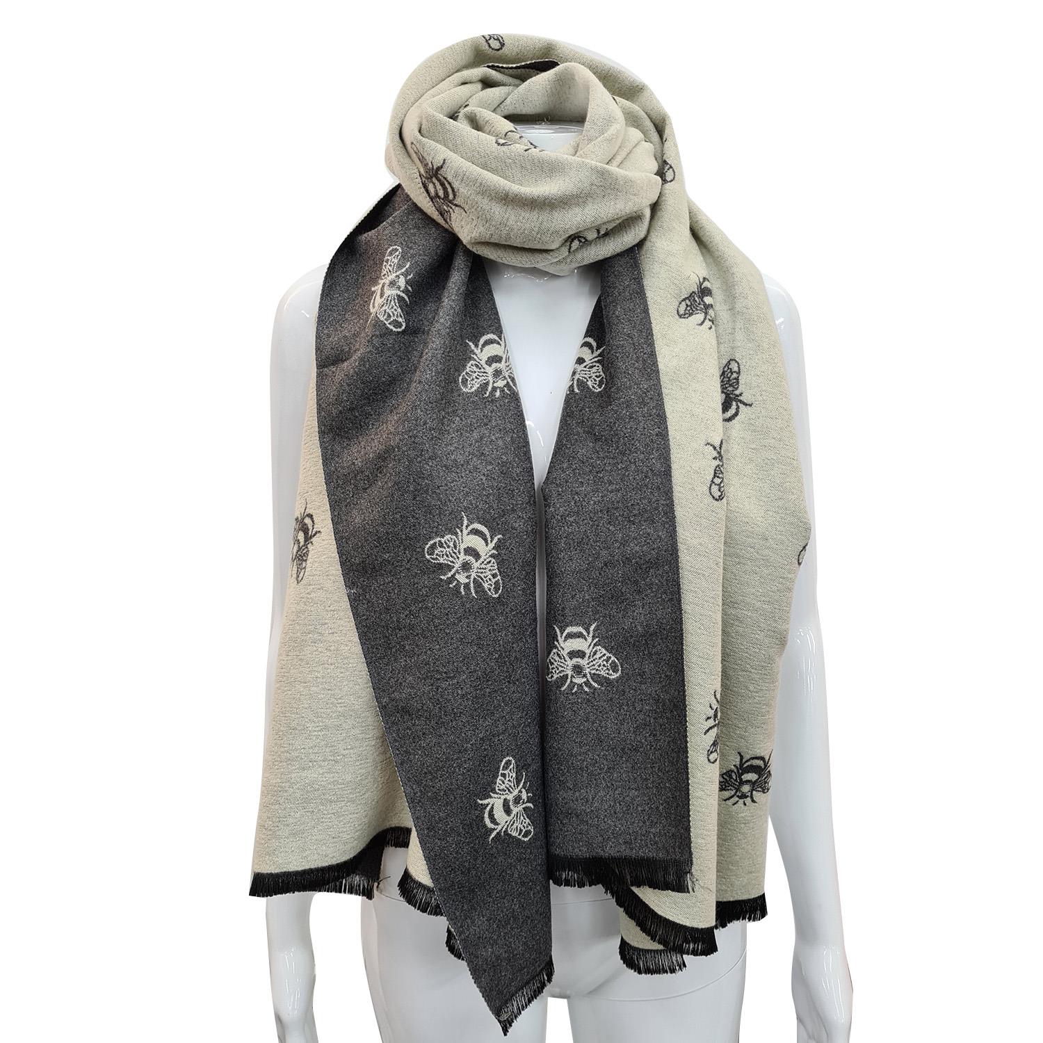 Mustard Bee Scarf Pashmina with a Bees Design Wrap Ladies Cashmere Blend Shawl